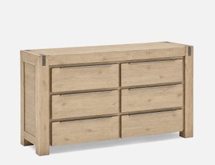 BREMEN - modern farmhouse solid acacia wood 6-drawer dresser - Brown
