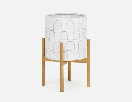 DREW - cache-pot et support en métal 26 cm - Blanc/or