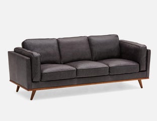 ROWAN - mid-century modern 100% leather 3-seater sofa - Black