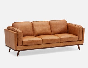 ROWAN - mid-century modern 100% leather 3-seater sofa - Caramel