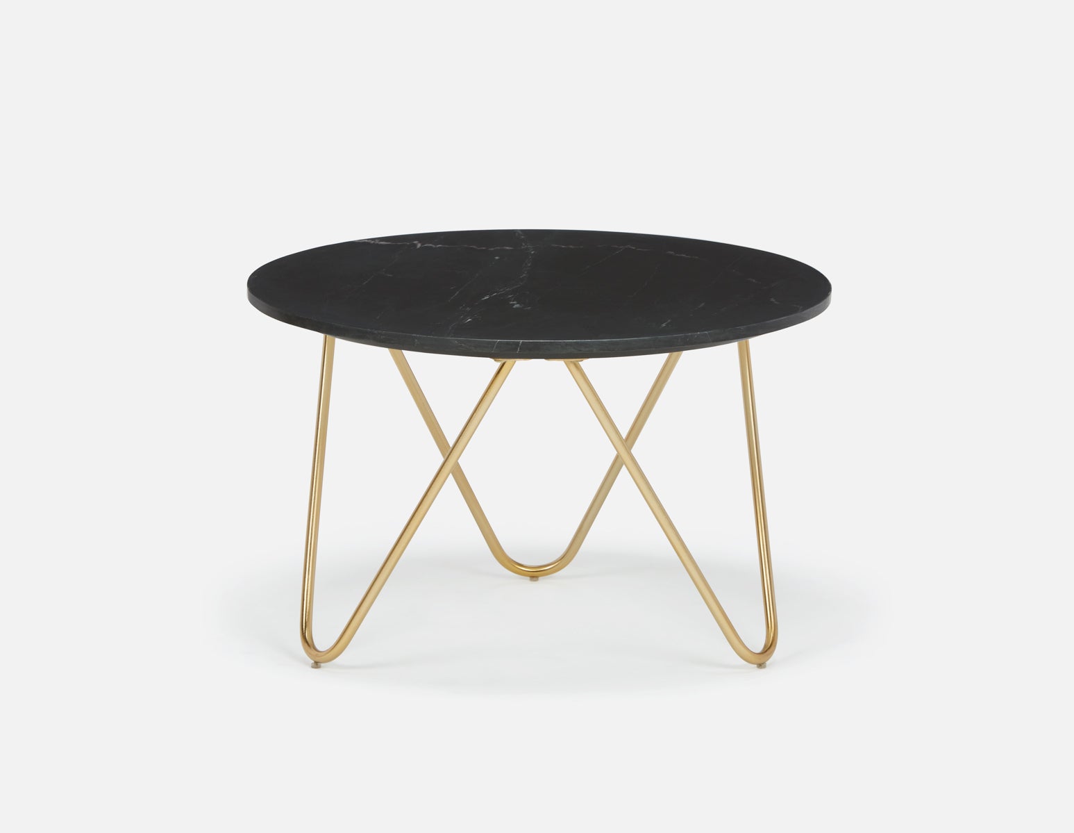 AKOT - round marble coffee table 75 cm with gold-colored metal legs - Black