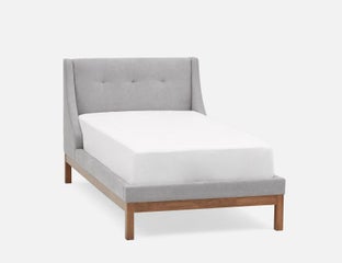 MUROL - lit simple rembourré avec tête de lit capitonnée à oreilles - Gris