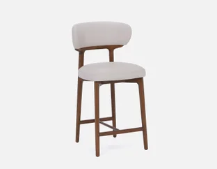 SEVILLE - 100% leather mid-century counter stool 66cm - Ivory