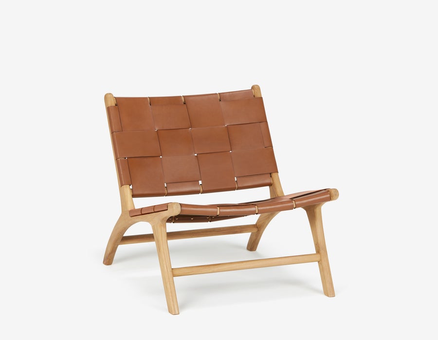 BENTA chaise d'appoint en teck et cuir tressé undefined