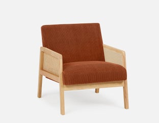 BECKETT - armchair with corduroy and rattan accents - Rust