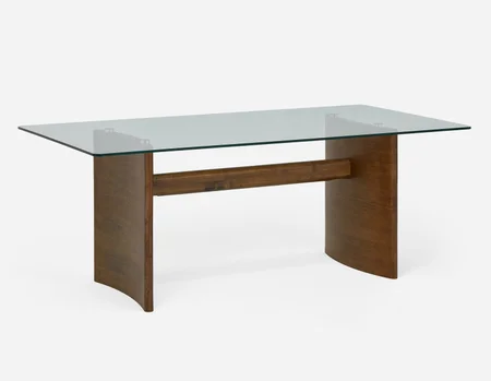 JOELLE - table d'hévéa massif avec plateau en verre trempé 200 cm - Noyer