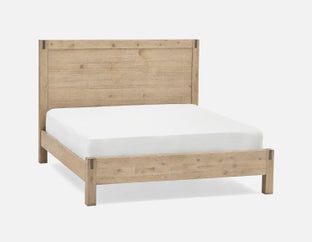 BREMEN - modern farmhouse acacia wood queen size bed - Brown