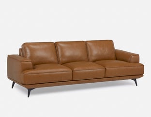 ALPHA - 100% leather mid century 3-seater sofa - Brown