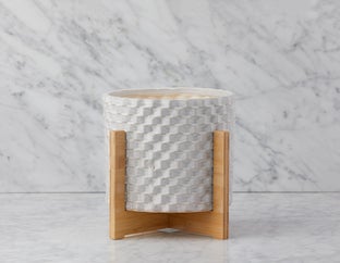 RHETT - planter with bamboo stand 23 cm - White