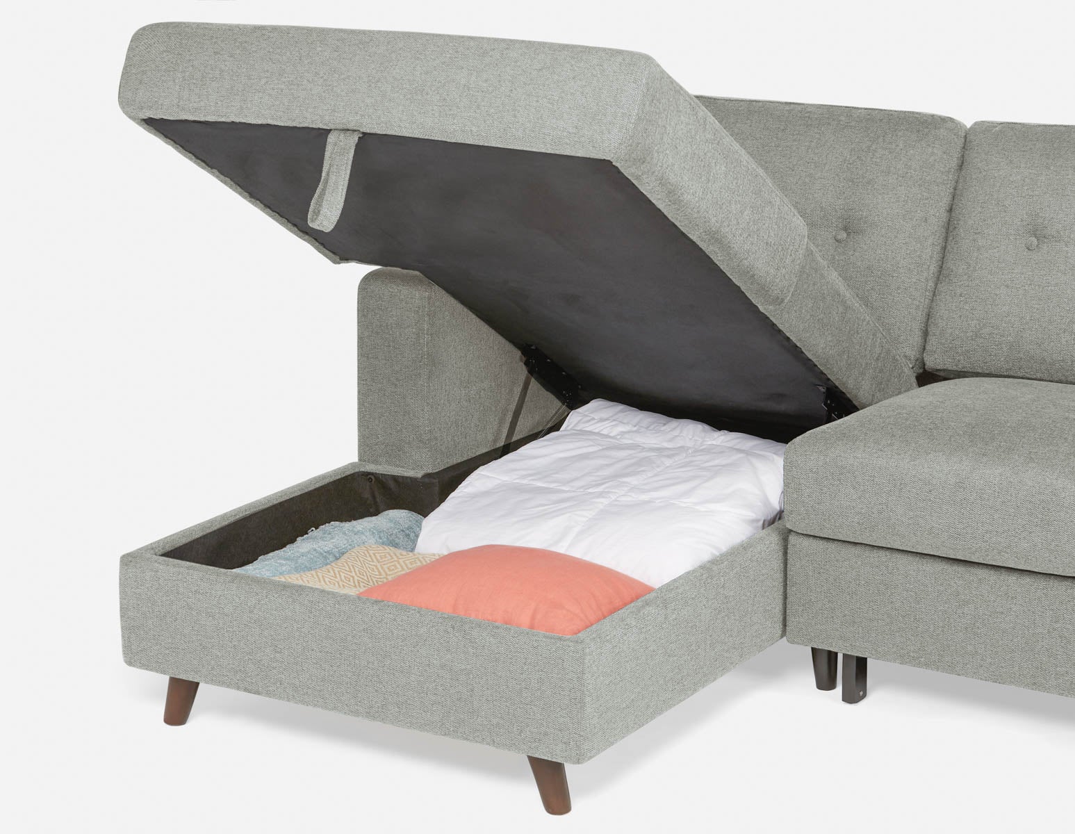 RENEE mid-century modern left-facing sectional sofa-bed with storage undefined