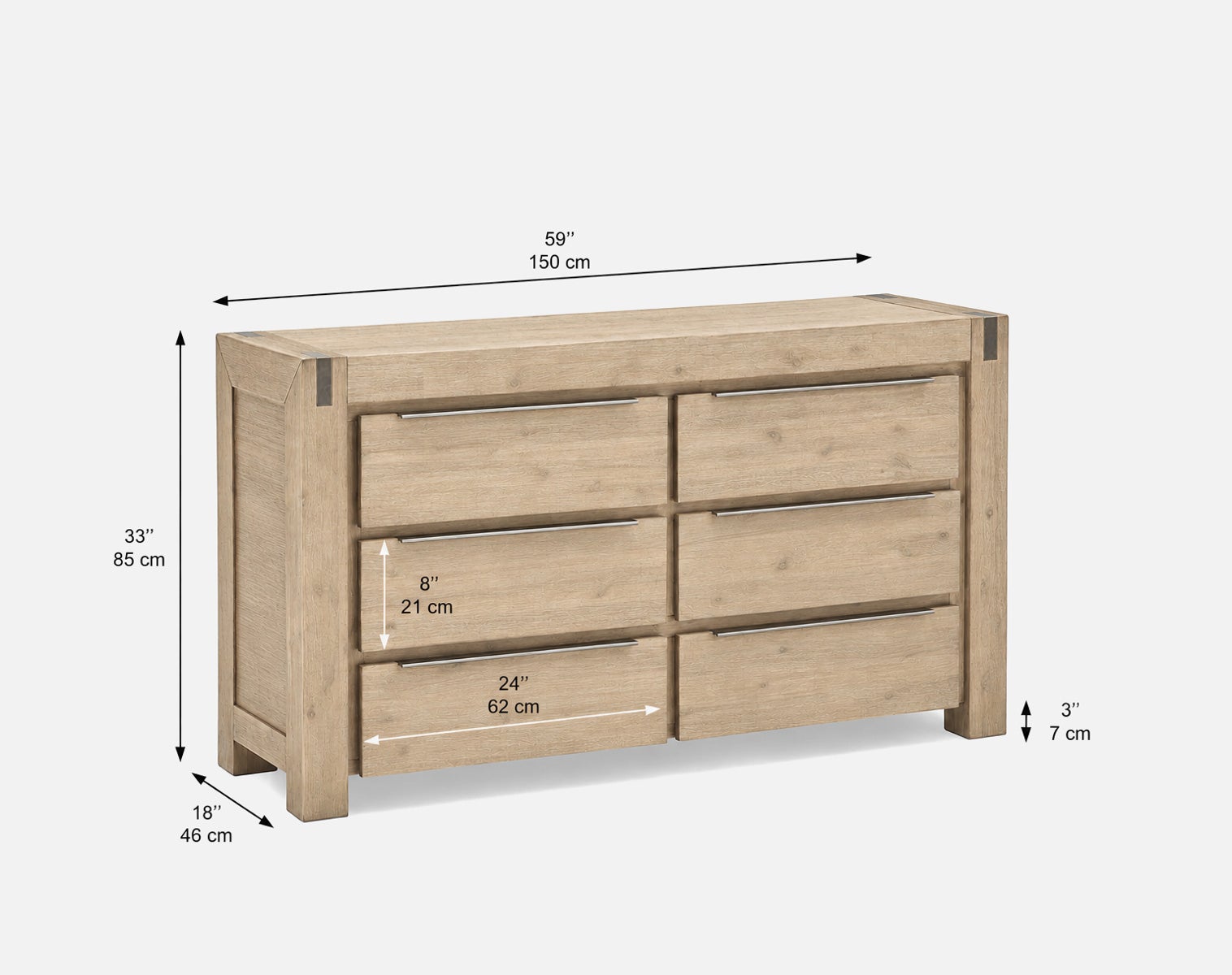 BREMEN commode à 6 tiroirs en bois d'acacia campagnard moderne undefined