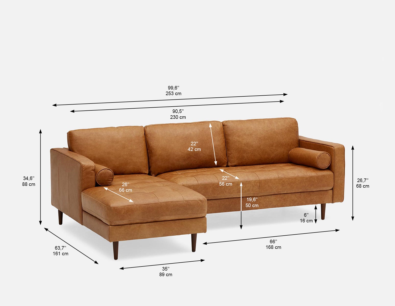 KINSEY canapé d'angle 100 % cuir, côté gauche moderne du milieu du siècle undefined