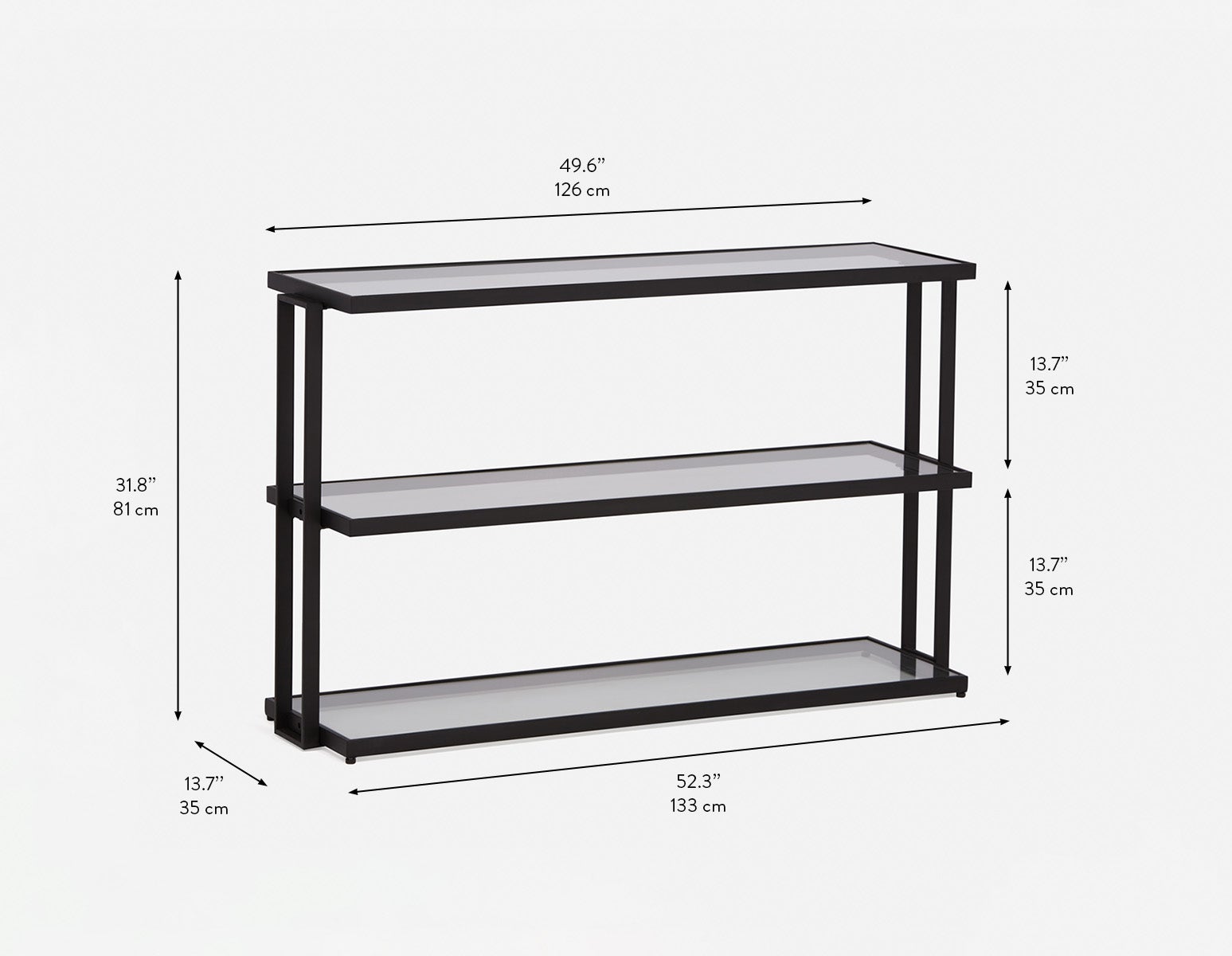 AGLAYA 3-Tier tempered Glass Shelves 132cm undefined
