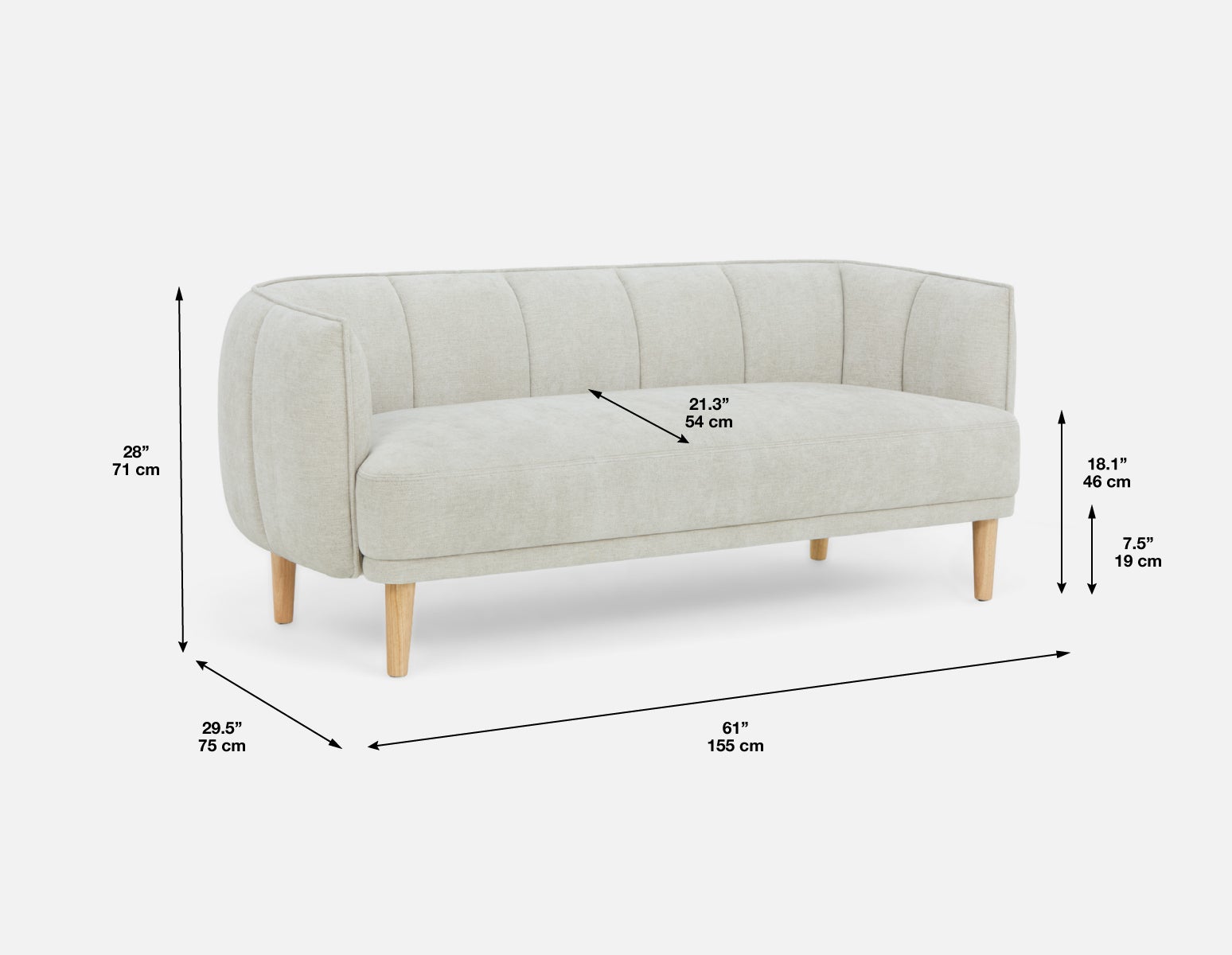 MARBELLA mid-century modern 3-seater sofa undefined