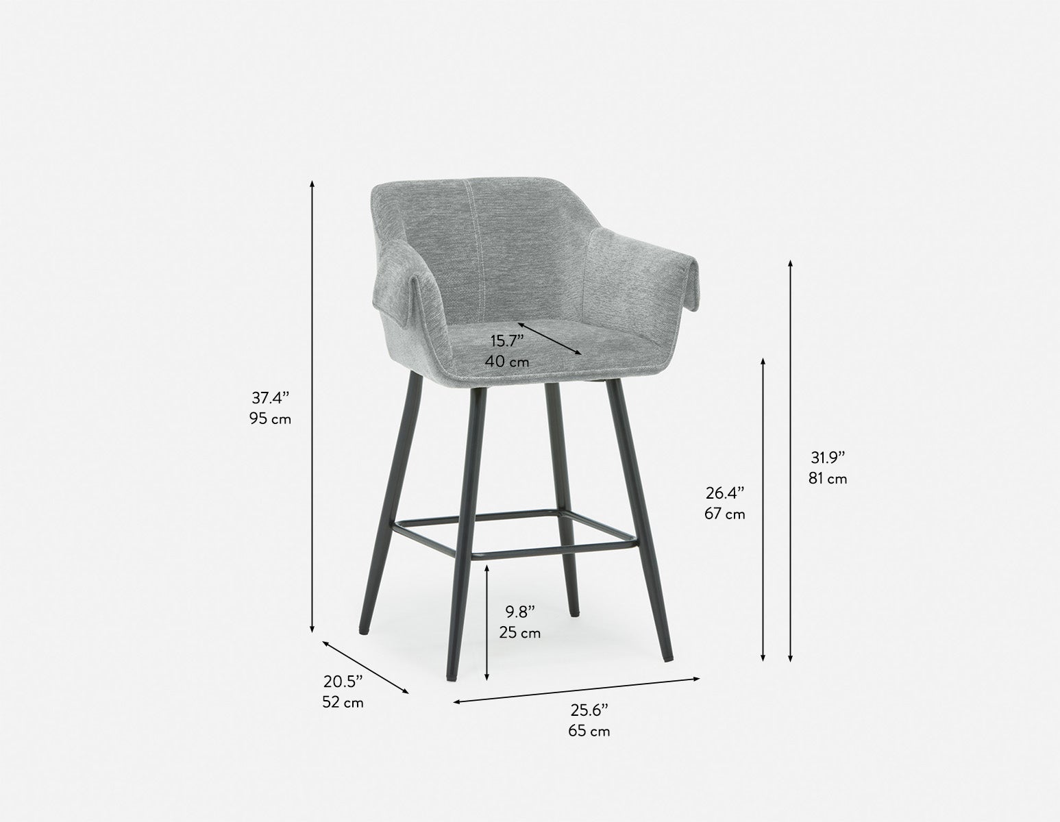 RALPH mid-century upholstered counter stool 66cm undefined