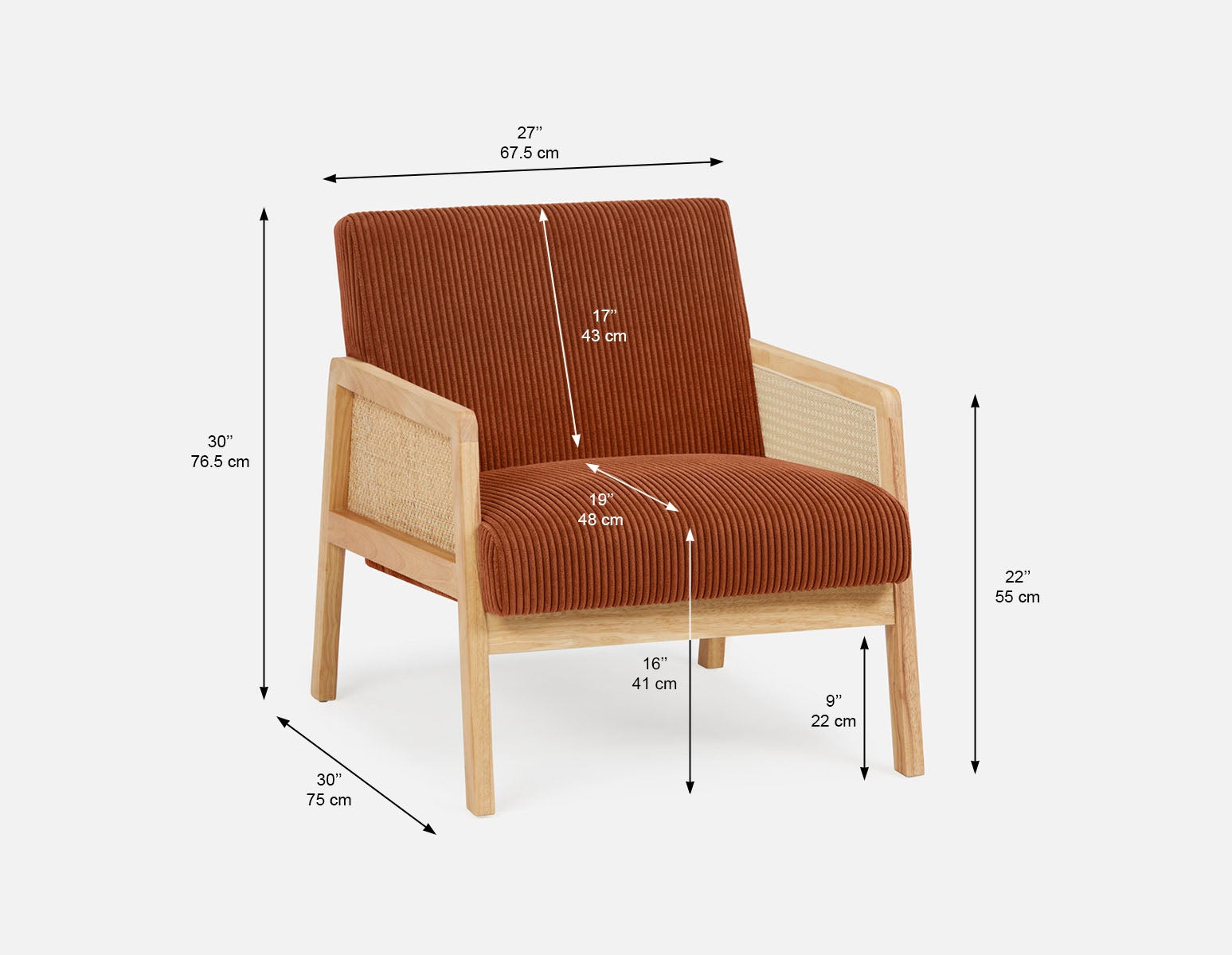 BECKETT fauteuil aux accents de velours côtelé et de rotin undefined