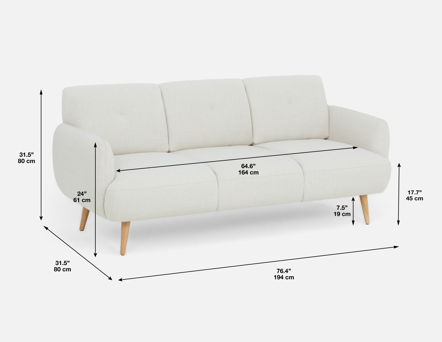 GRANADA mid-century modern 3-seater sofa undefined