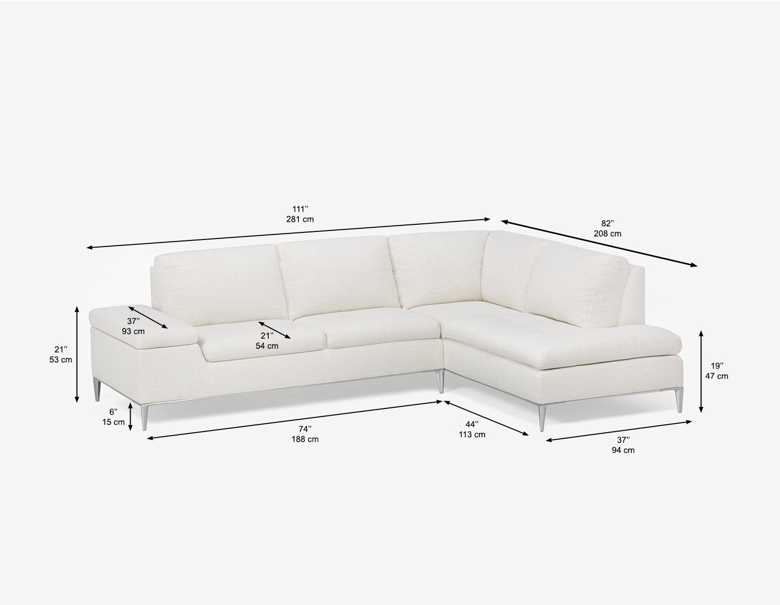 ANDREW left-facing sectional sofa in performance fabric undefined