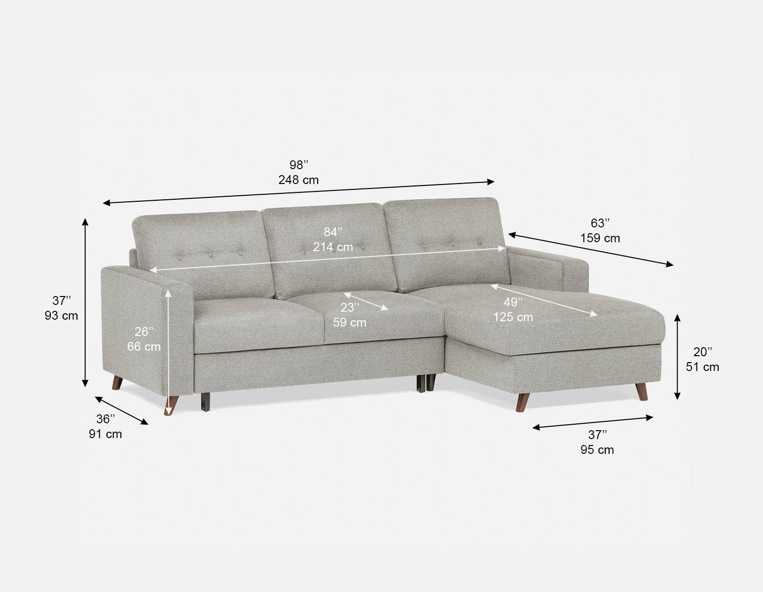 RENEE mid-century modern left-facing sectional sofa-bed with storage undefined