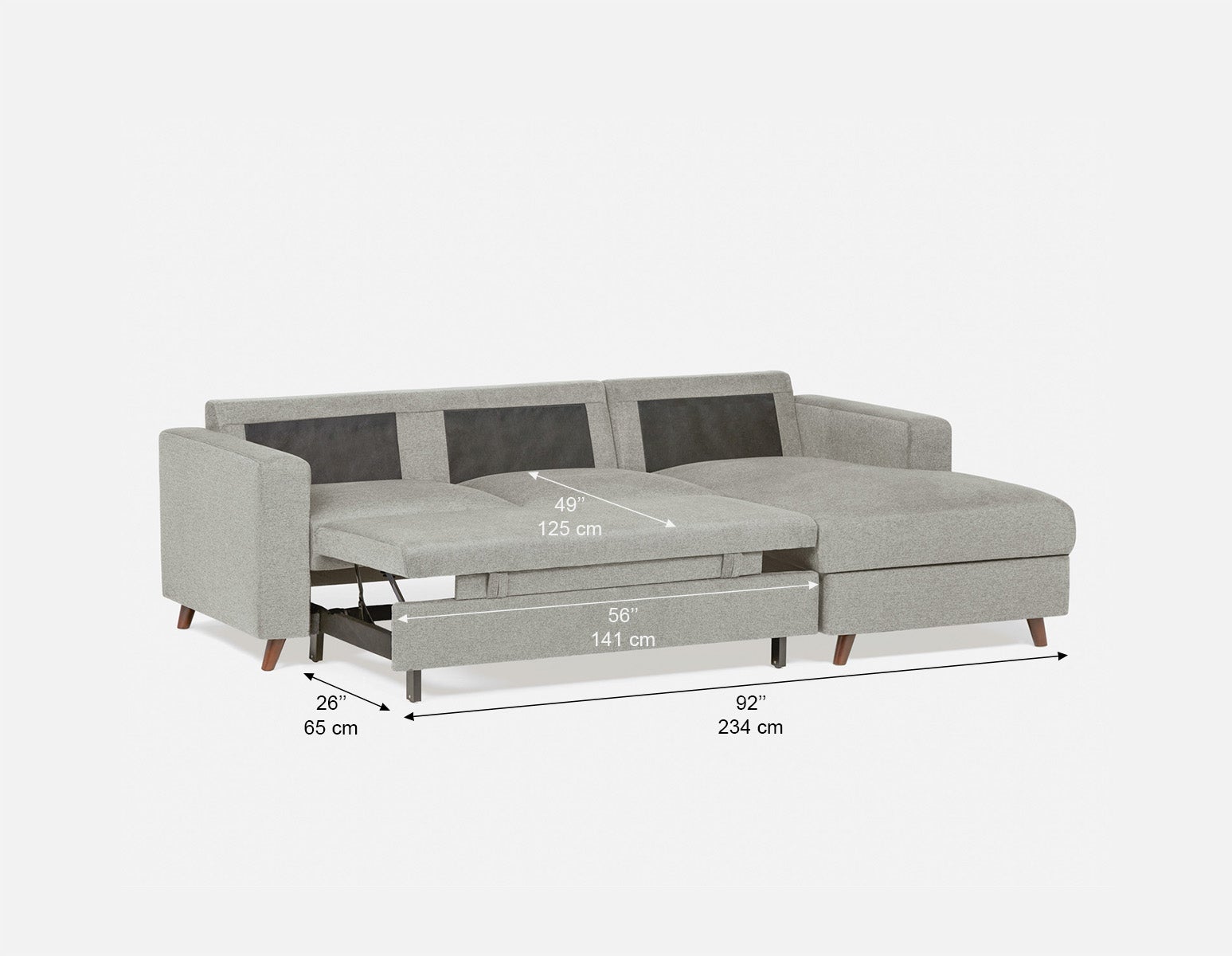 RENEE mid-century modern left-facing sectional sofa-bed with storage undefined