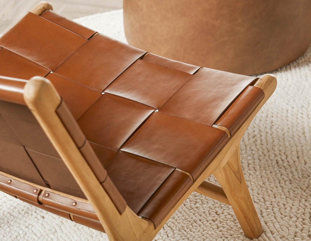 BENTA chaise d'appoint en teck et cuir tressé undefined