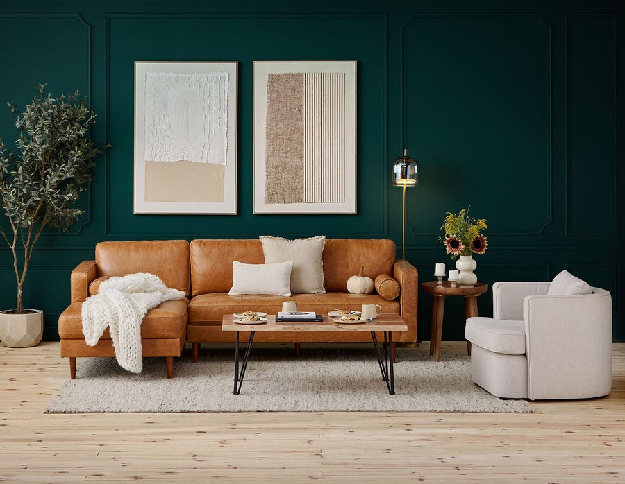 KINSEY canapé d'angle 100 % cuir, côté gauche moderne du milieu du siècle undefined