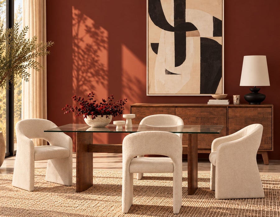 JOELLE solid rubberwood dining table with tempered glass top 200 cm undefined