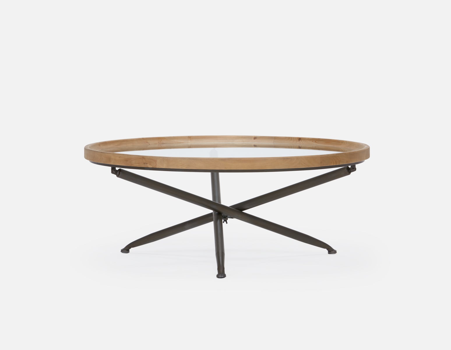 KAY table basse avec plateau en bois de sapin et verre trempé 100 cm diam. undefined