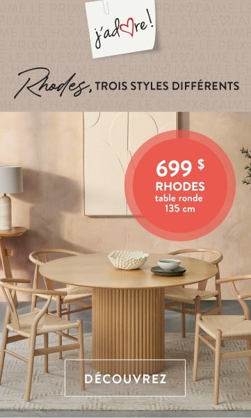 J'adore - RHODES, 3 styles&nbsp;- 699 $ RHODES table à dîner ronde 135 cm - DÉCOUVREZ&nbsp;