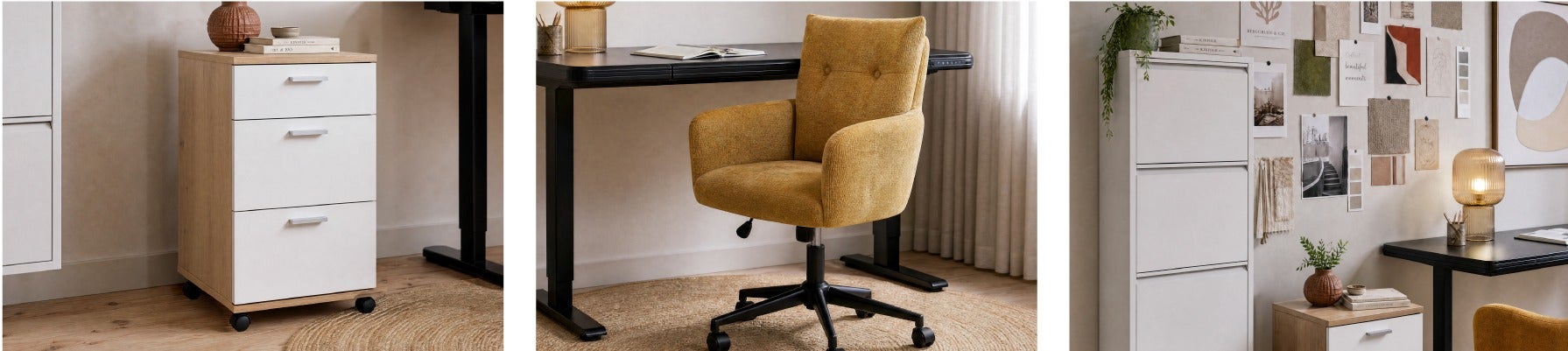 MICK filing cabinet, DUARTE office chair, BERT 4-door cabinet