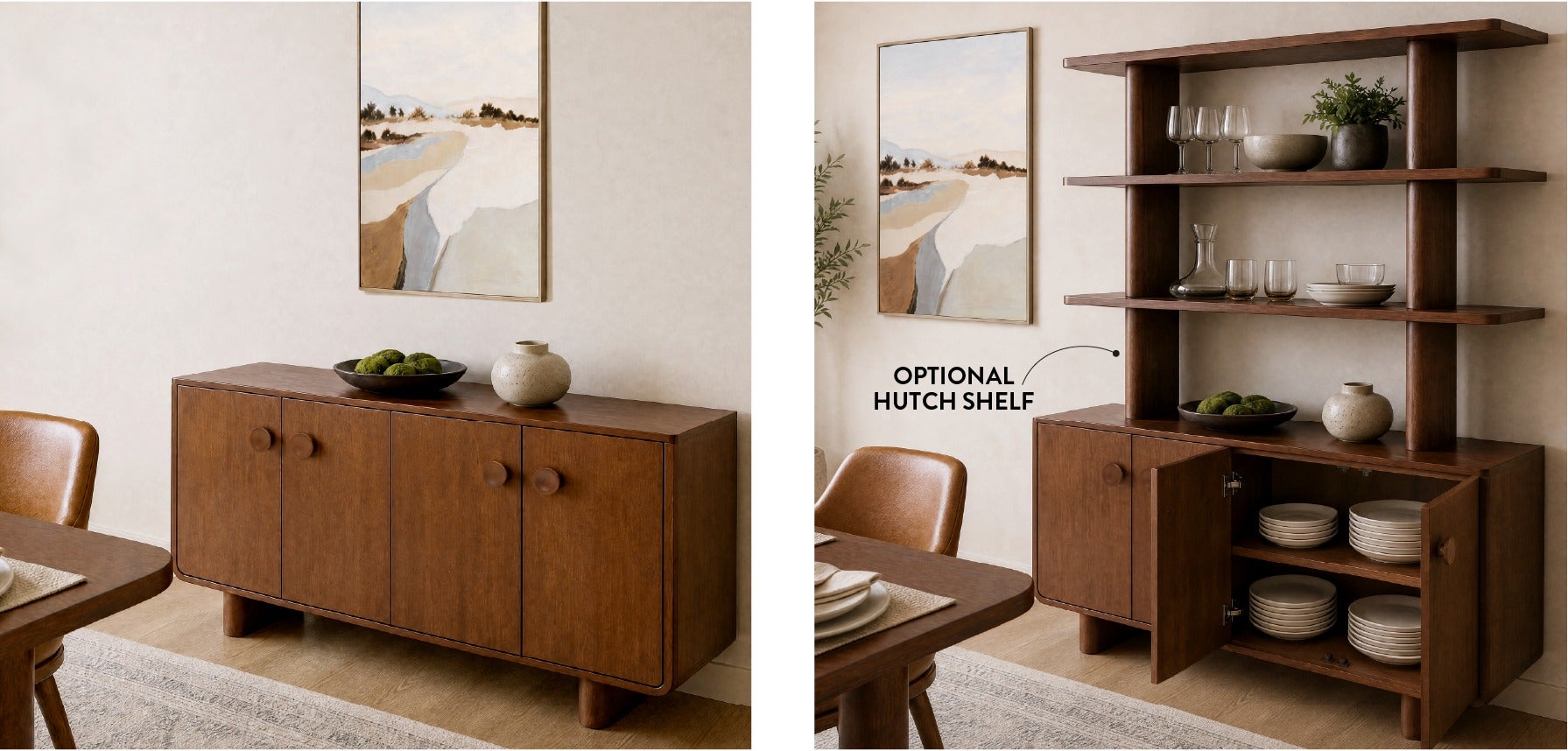 Palmo 4-door sideboard - 3-tier hutch shelf 165 cm