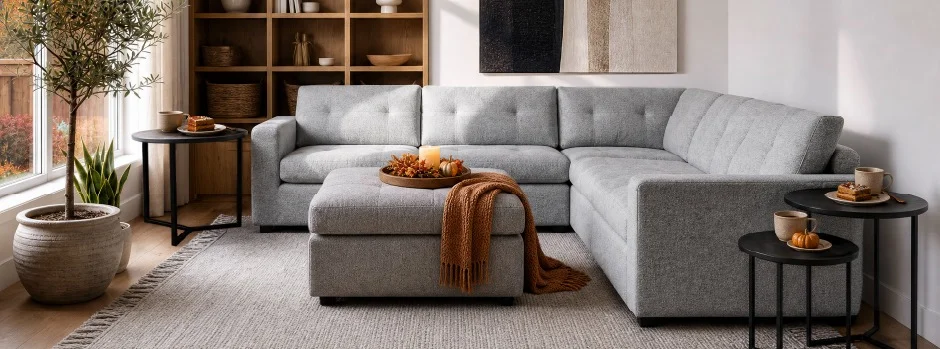 LEONIA - canapé d'angle contemporain - Gris