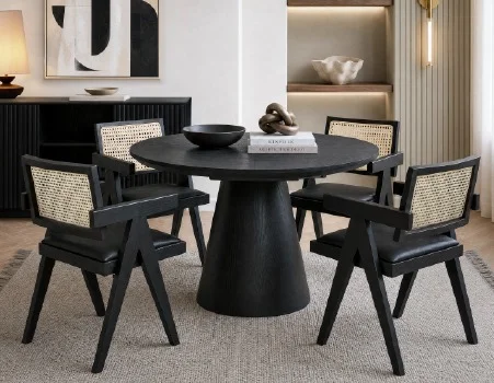SORENO - table à rallonges ronde 120 cm à 160 cm - Noir